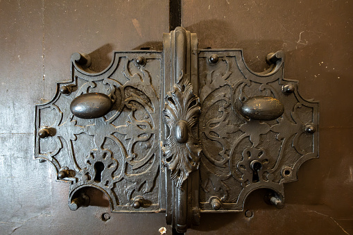 Vienna, Austria  Old and elaborate door knobs on an antique door.