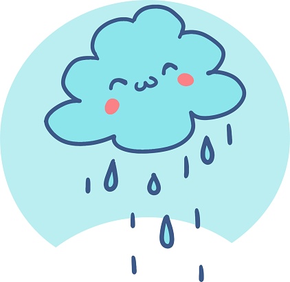 Delightful Drizzle Smiling Cloud Rain Illustration. It's perfect for children's books, educational materials, or any creative project that aims to add a splash of cheerfulness to the subject of weather.