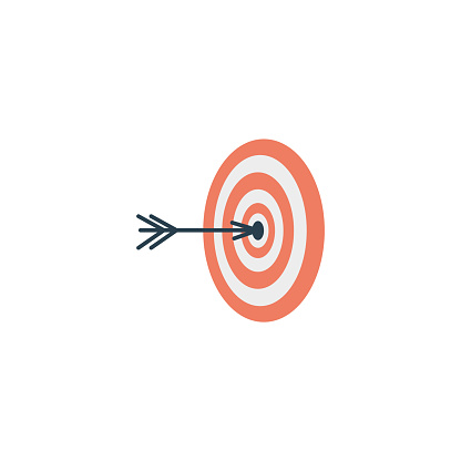 Goal achievement concept. Vector illustration of a bullseye with an arrow in the center, symbolizing precision and success.