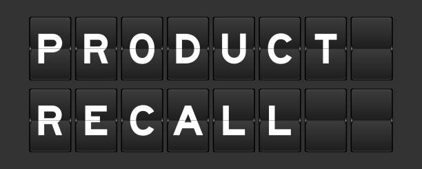 istock Black color analog flip board with word product recall on gray background 2149600092