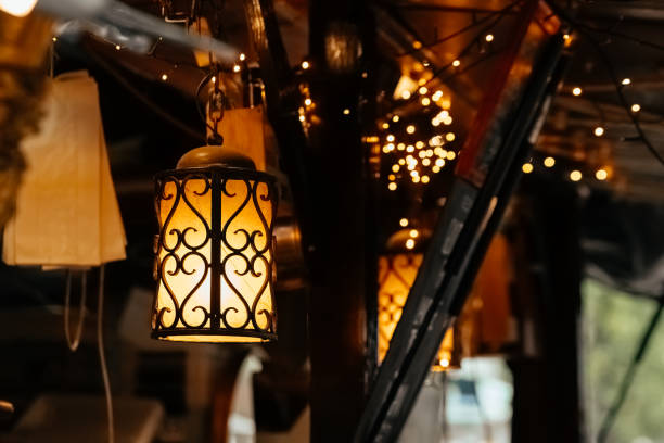 istock lamp with a white shade is hanging from the ceiling 2149600305