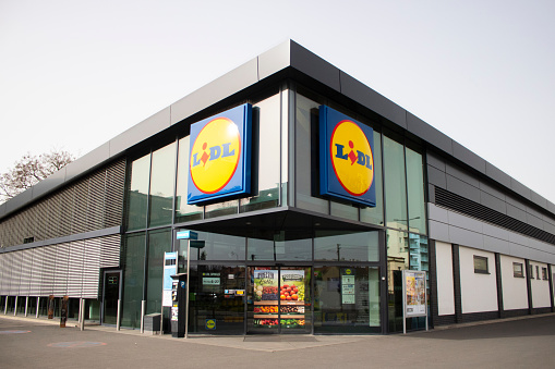 Poznan, Poland - 04.14.2024: German chain of discount stores Lidl in the city of Poznan, Poland