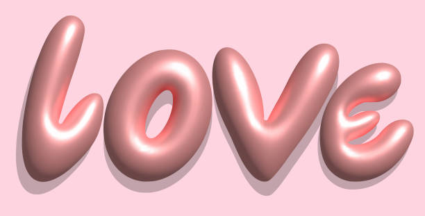istock Baloon 3D pink bubble love in Y2K style. Playful design inspired by 2000s or 90s, inflated letters. Trendy English type. Realistic vector illustration 2149605301