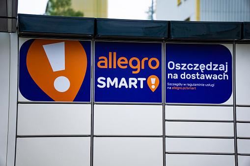 Wałbrzych, poland - 22 April 2024: Allegro Smart Parcel locker of a service for collecting and sending courier parcels