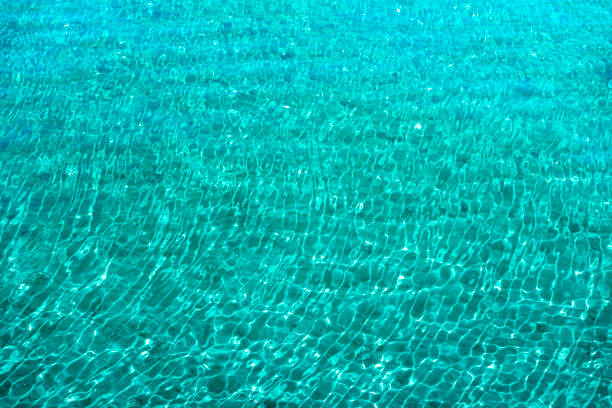 High angle view of abstract blue water surface texture background of the shallow sea.