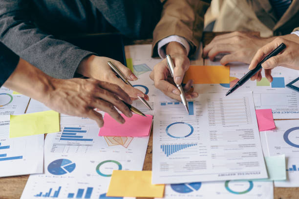 istock Business teams brainstorm, meet, analyze, think and write notes on sticky notes. Strategic planning and brainstorming with colleague Close-up pictures 2149606661