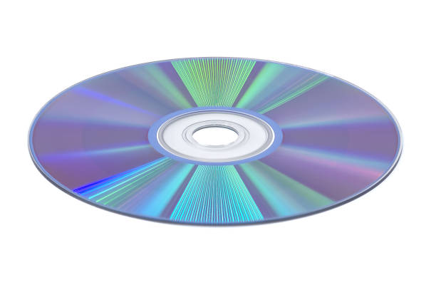 istock Close up of a CD positioned flat on a plain white background 2149607035