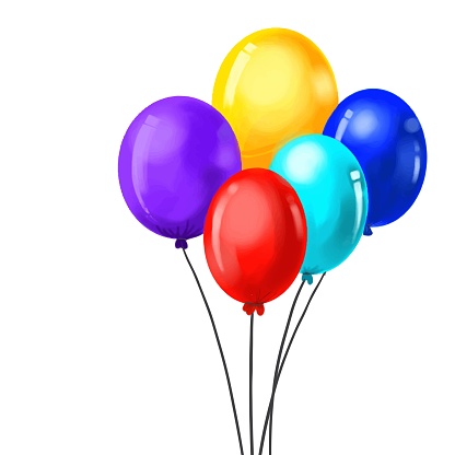 Beautiful flying colorful balloons happy birthday card background