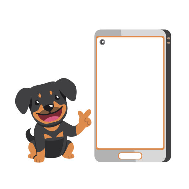 istock Cartoon character cute rottweiler dog and smartphone 2149609480
