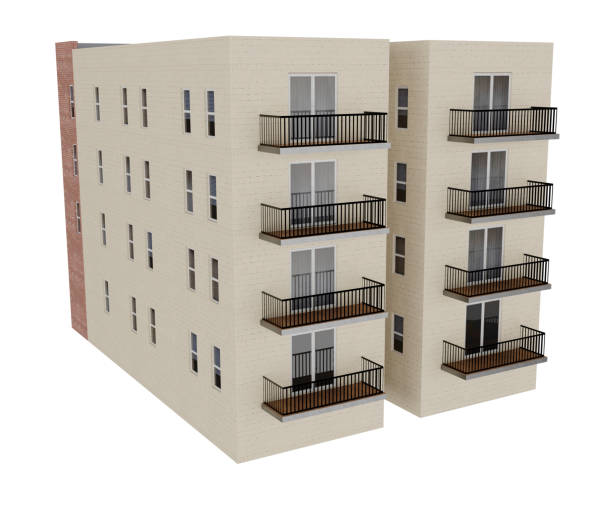 istock 3d rendering four-story residential building with balconies 2149610053