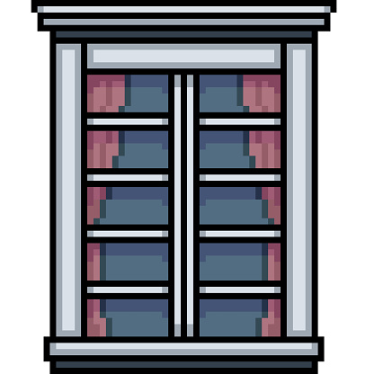 pixel art of house window curtain isolated background