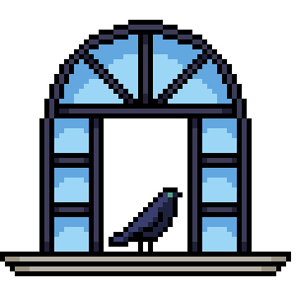 pixel art of house window crow isolated background