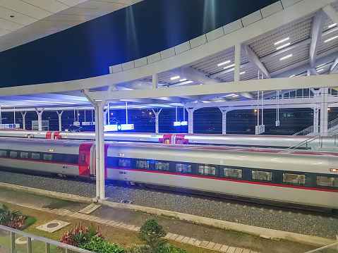 Bandung, Indonesia - April 20, 2024 : WHOOSH - the Jakarta-Bandung High-Speed Railway at Tegalluar train station