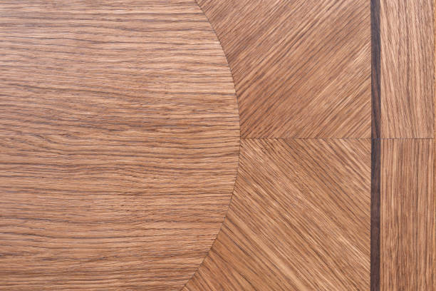 Oak veneer marquetry tabletop detail