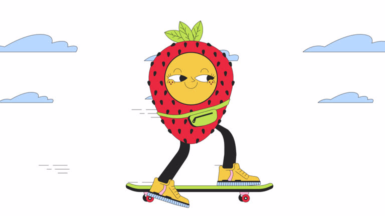 Strawberry skateboard line 2D animation