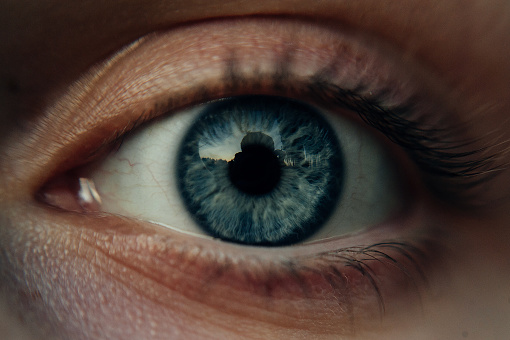 Detail of woman's eye looking at camera