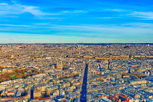 View from the Montparnasse tower on Magnificent Paris in early spring.