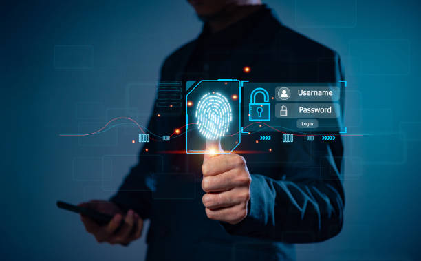 istock Cyber security concept Fingerprint scanning prevents access, security and identity of big data businesses. Future technology security and cybernetics in internet, banking and cloud computing. 2149616600