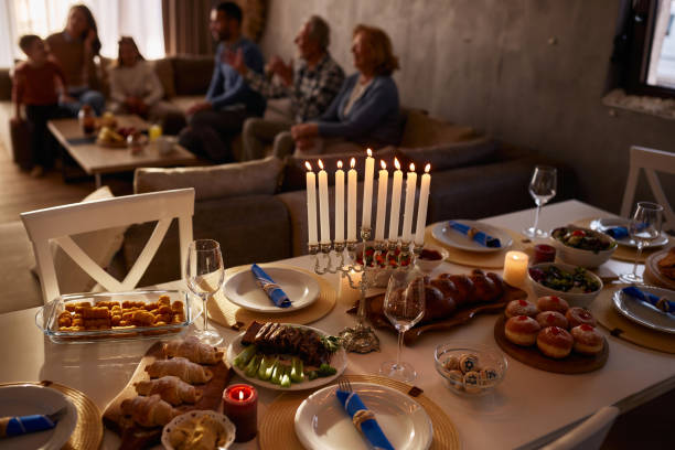 istock Traditional food on dining table for Hanukkah. 2149618174