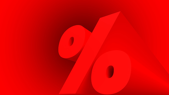 3d percent sign. Space to insert text. Red background