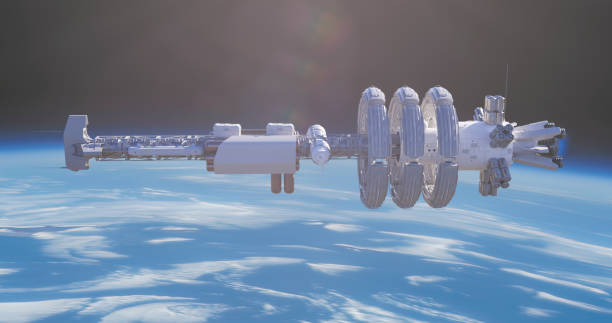 istock Against the Earth's backdrop, the space station is visible 2149620219