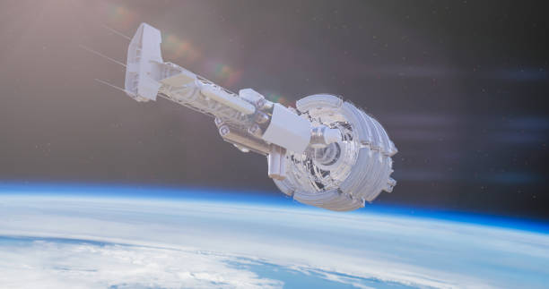 istock Against the Earth's background, the space station is positioned 2149620287