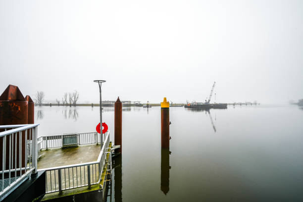 View of the Wittenberge harbor on a cloudy day.