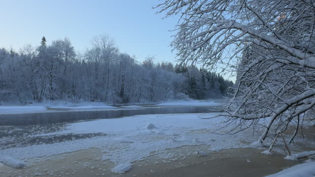 Winter river rapids Vantaa river December