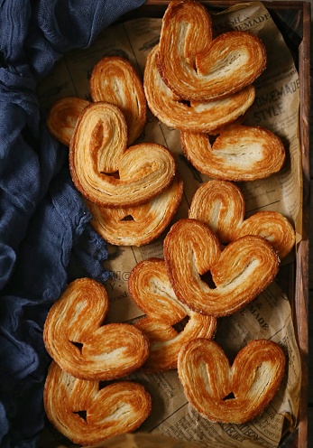 Homemade Palmier cookies recipe， good for restaurant and ads posters. Vintage style.