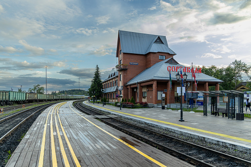 Sortavala, Karelia, Russia - 8 July, 2023: Railway station in Sortavala (Serdobol). Republic of Karelia. Russia. High quality photo