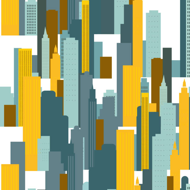 istock A colorful pattern of yellow and blue-green buildings on a white background 2149622138