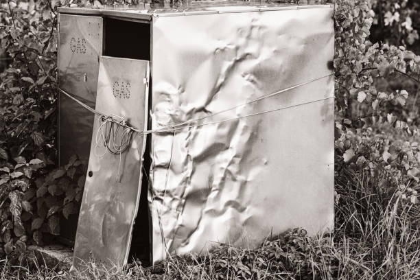 a broken gas cabinet outdoors