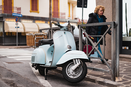 Alassio, Italy - March 30, 2024: Classic Italian street scooter - a customized vehicle for narrow streets