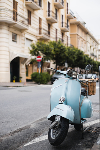 Alassio, Italy - March 30, 2024: Classic Italian street scooter - a customized vehicle for narrow streets
