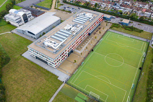 Aerial photo of the Dagenham Park Church of England School showing the School building from above