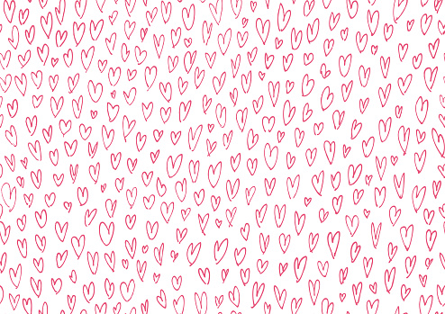 Fun valentines or mothers day sketchy red heart doodles and child-like drawings seamless vector illustration background