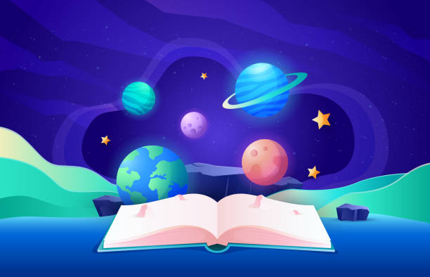 istock Space planet world book day background with planets, stars and book. 2149623987