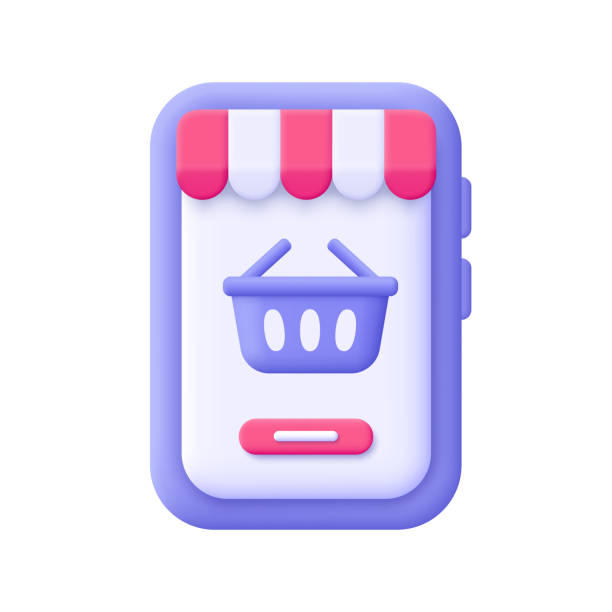 istock Smartphone with shopping basket or cart on phone screen. Order products from a smartphone application. Delivery, online store and online shopping concept. 3d vector icon. Cartoon minimal style. 2149624205