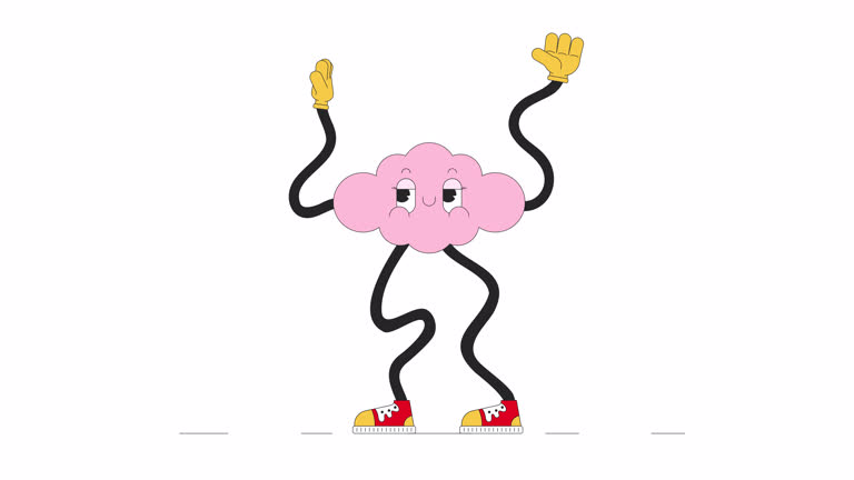 Groovy cloud moving arms and legs line 2D character animation