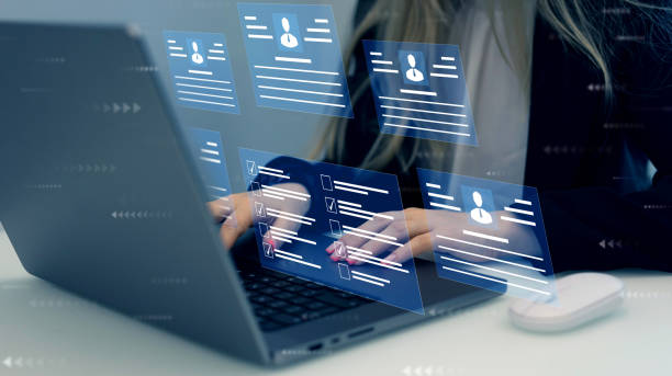istock Employees must complete the online survey form, answer the test questions.Marked checklist on a clipboard. Human resources and management concept. 2149626133
