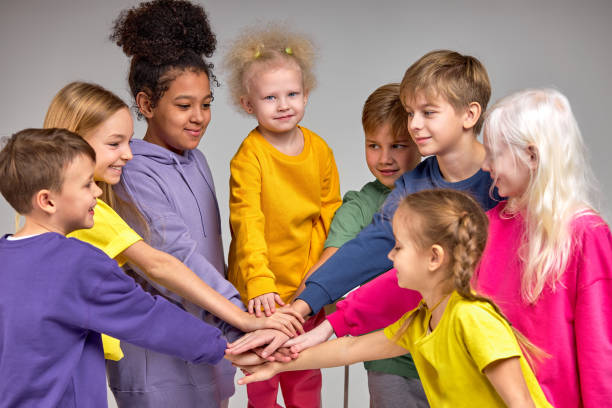 multiethnic cheerful children have fun at camp