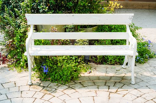 White wooden chairs are an element that makes the garden look more beautiful and classic.