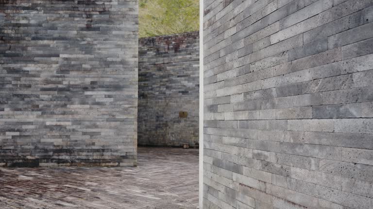 Closeup on grey brick wall outdoors