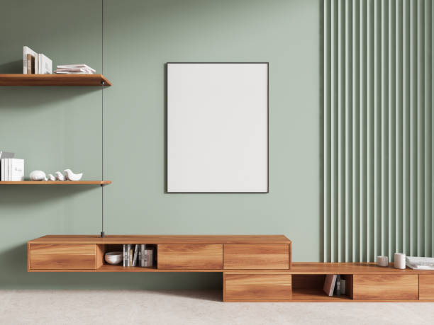 istock Green home living room interior with sideboard and decoration, mockup frame 2149629842