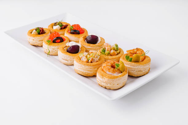 Various typical Brazilian small savory snacks in detail, selective focus all Brazilian snack cuisine