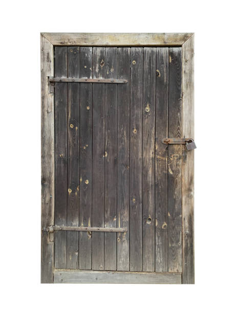 istock Old wooden door isolated on white background 2149630392