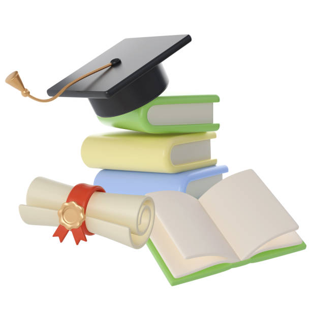 istock 3D Stack of Books, Diploma scroll and university or college black cap graduate Icon. Render Education or Business Literature. E-book, Encyclopedia, Textbook Illustration 2149631706
