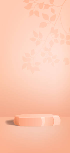 istock Stone podium in vertical background of peach color 2149632139