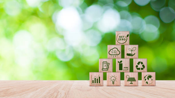 istock Net Zero and Carbon Neutral Concepts, Net zero greenhouse gas emissions target, Climate neutral long strategy. Wooden cubes with NetZero icon. 2149633129