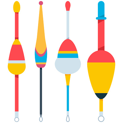 Fishing floats and bobbers vector cartoon set isolated on a white background.